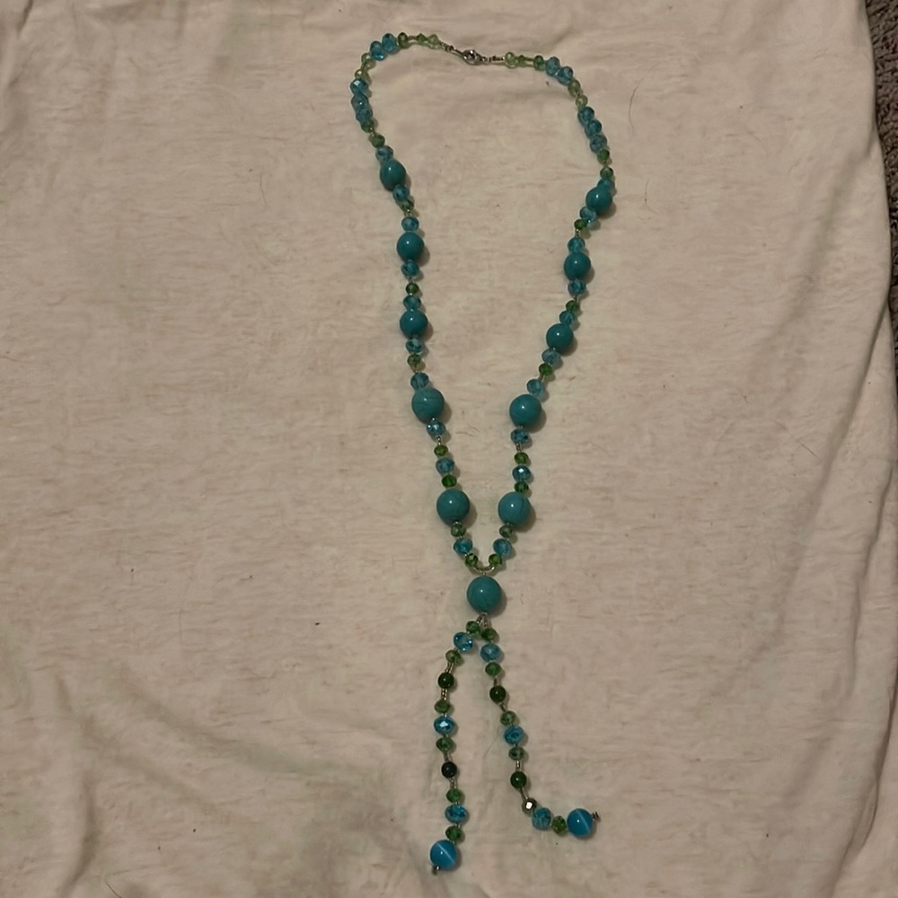 Blue and green beaded necklace